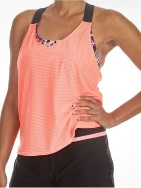 ZeroXposur Coral/Multicolor Perforated Layered Tankini with Black Straps